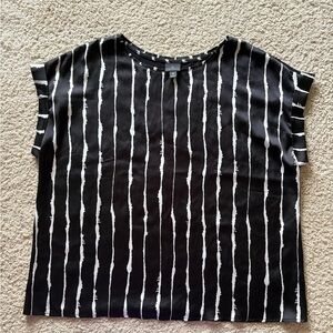 Worthington Black and White Striped Women's Top Cap Sleeve Cottagecore XL